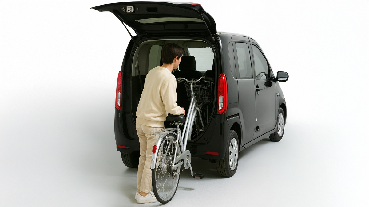 軽自動車に自転車を積むイメージ（基本の載せ方）