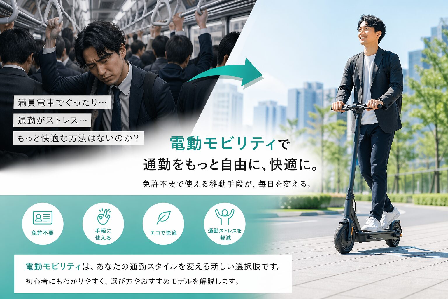 電動モビリティ おすすめ 通勤ストレスを減らすイメージ